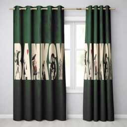 Dark Green Street Art Typography Collage Stencil Contemporary Wall Home Decor Readymade Eyelet Ring Top Thermal 100% Blackout Curtains - thumbnail 1
