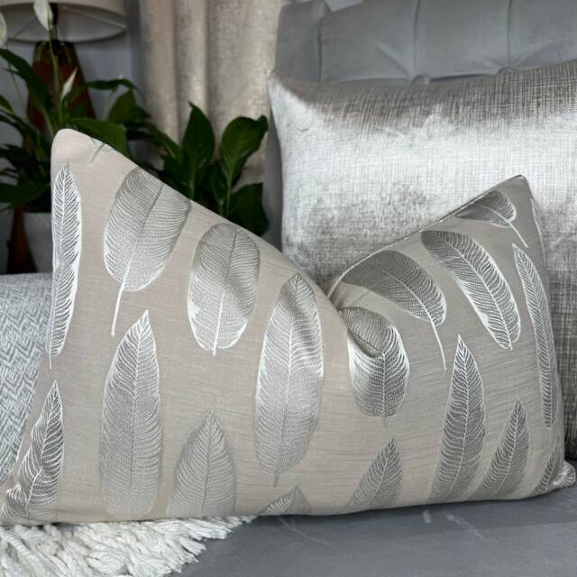 "Taupe Pillow Cover - Decorative Cushion For Sofa Bed Designer Fabric Harlequin Leaf Design 12"" X 20" - image 1