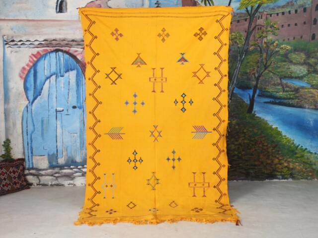 Morocco Rug, Kilim Rug, Authentic Moroccan Custom Fabulous Boujad Azilal Abstract Yellow Carpet, Bohemian Rug - image 1