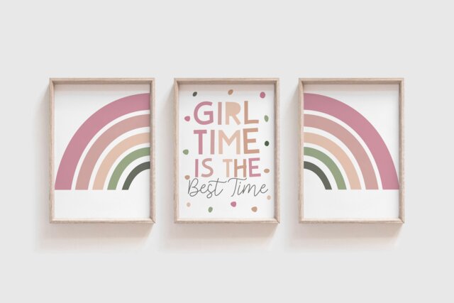 Set Of 3, Girls Nursery Prints, Rainbow Wall Art, Pink, Bedroom Rule - image 1