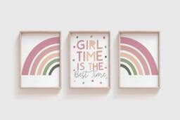 Set Of 3, Girls Nursery Prints, Rainbow Wall Art, Pink, Bedroom Rule - thumbnail 1