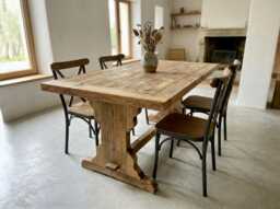 Handmade Reclaimed Wood Dining Table - Rustic Modern Pedestal Kitchen
