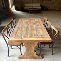 Handmade Reclaimed Wood Dining Table - Rustic Modern Pedestal Kitchen - thumbnail 2