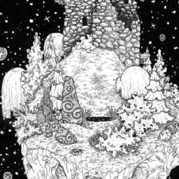 Wandering Ruins Towel, Illustration Print. Sci-Fi Fantasy Outdoors Sky Island Castle Celestial Landscape. Wander Adventure Explore - thumbnail 4