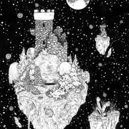 Wandering Ruins Towel, Illustration Print. Sci-Fi Fantasy Outdoors Sky Island Castle Celestial Landscape. Wander Adventure Explore - thumbnail 3
