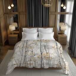 Brown & Silver Gray Forest Comforter With Muted Autumn Trees For Rustic Scandinavian Bedrooms #169 - thumbnail 1
