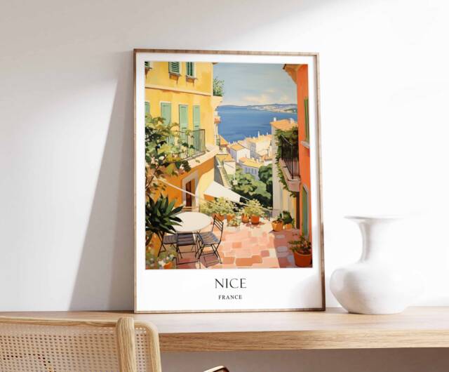 Nice Poster, France French Riviera Coastal Decor, European Travel Print, Wall Art - image 1
