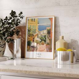 Nice Poster, France French Riviera Coastal Decor, European Travel Print, Wall Art - thumbnail 2