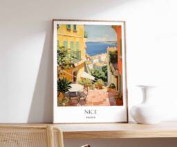 Nice Poster, France French Riviera Coastal Decor, European Travel Print, Wall Art - thumbnail 1
