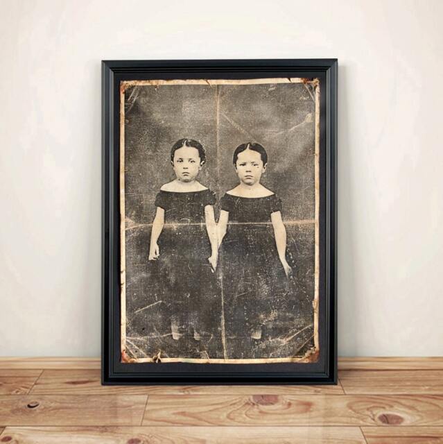 Aged Reproduction Print Of Two Victorian Era Twins. Art Print - A4 Size - image 1