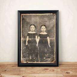 Aged Reproduction Print Of Two Victorian Era Twins. Art Print - A4 Size - thumbnail 1
