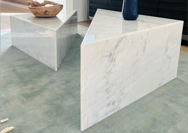 Large Triangle Block Marble Coffee Table - Set Of 2 Calacatta Gold, Viola Size - 39x39x15 & 39x39x12 - Customizable - image 1