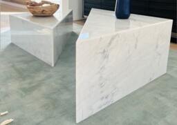 Large Triangle Block Marble Coffee Table - Set Of 2 Calacatta Gold, Viola Size - 39x39x15 & 39x39x12 - Customizable