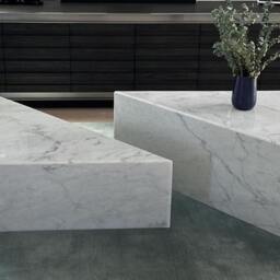 Large Triangle Block Marble Coffee Table - Set Of 2 Calacatta Gold, Viola Size - 39x39x15 & 39x39x12 - Customizable - thumbnail 2