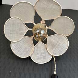 7-Petal Linen & Rattan Flower Lamp - Chandelier Wall Light Handcrafted - thumbnail 2