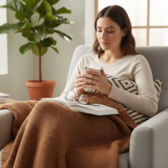 Chunky Knit Throw Blanket -Sofa Blanket, Cozy Couch Throw, Scandinavian Home Decor, Neutral Living Room Warm Winter Gift - image 1