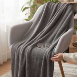 Chunky Knit Throw Blanket -Sofa Blanket, Cozy Couch Throw, Scandinavian Home Decor, Neutral Living Room Warm Winter Gift - thumbnail 3