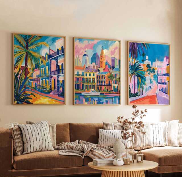 Set Of 3 New Orleans Posters, Usa Travel Prints, French Quarter Wall Art Sets, Jazz City Poster Decor - image 1