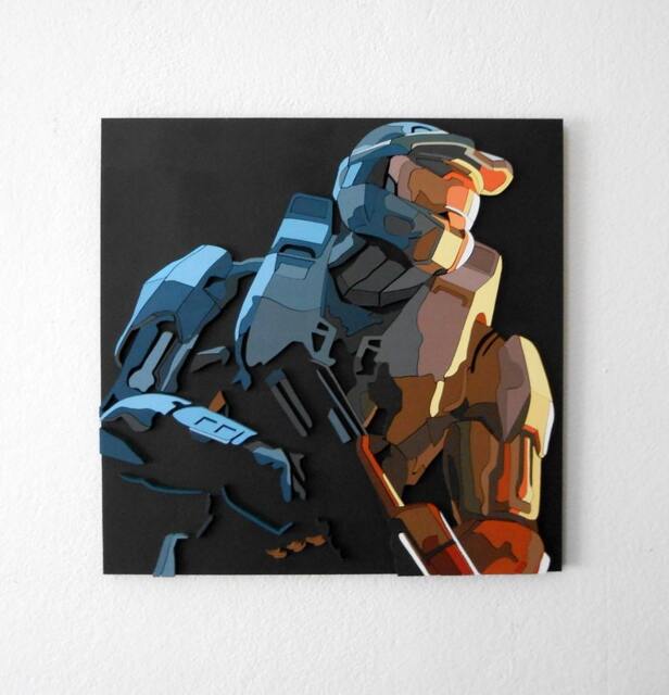 Halo 3 Art Portrait, 3D Wall Decor, Scroll Saw Art, Wood Video Game - image 1