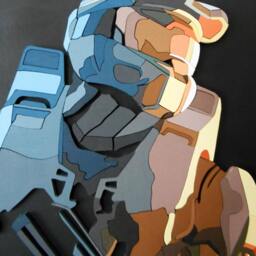 Halo 3 Art Portrait, 3D Wall Decor, Scroll Saw Art, Wood Video Game - thumbnail 2