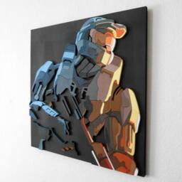 Halo 3 Art Portrait, 3D Wall Decor, Scroll Saw Art, Wood Video Game - thumbnail 3