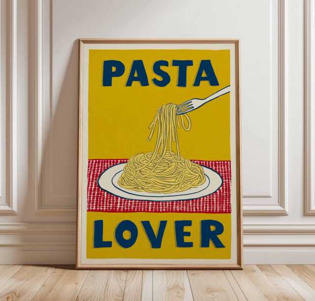Pasta Lover Kitchen Print, Retro Italian Food Poster, Vintage Pop Art, Restaurant Wall Decor, Funky Dining Room Art - image 1