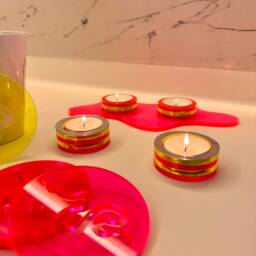 Neon Acrylic Tealight Candle Holder Set Modern Abstract Decor - thumbnail 3