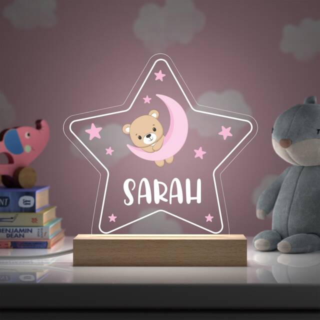 Baby Girl Nursery Star Night Light, Personalised Led Girls Bedroom Decor - image 1