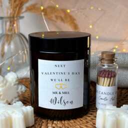 Personalised Engagement Candle, Soy Wax, Mr & Mrs Gift - thumbnail 2