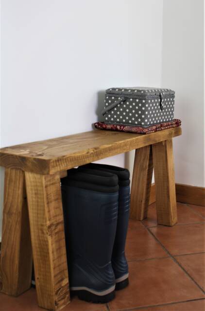Rustic Hallway Bench - Hall Indoor Entryway Shoe Oak Wax Reclaimed Style V Legs - image 1