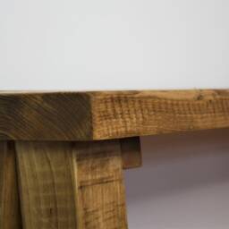Rustic Hallway Bench - Hall Indoor Entryway Shoe Oak Wax Reclaimed Style V Legs - thumbnail 2