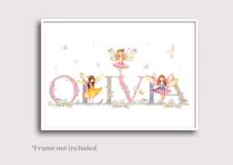 Girls Fairy Name Print, Wall Art, Personalised Print For Bedroom Or Nursery. Magical Print - thumbnail 1