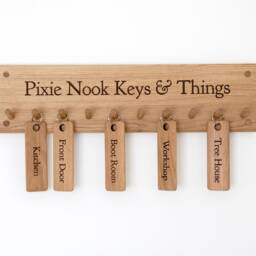 Personalised Oak Key Rack - Wall Mounted Holder, Choice Of Pegs Or Hooks - thumbnail 3