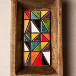 Ceramic Wall Art Handmade Tiles - Triangles/Blossom On Blue - Made To Order - thumbnail 3