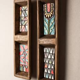 Ceramic Wall Art Handmade Tiles - Triangles/Blossom On Blue - Made To Order - thumbnail 2