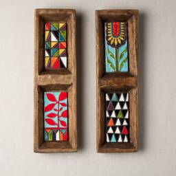 Ceramic Wall Art Handmade Tiles - Triangles/Blossom On Blue - Made To Order