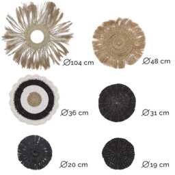 Woven Seagrass Wall Decor Set Of 6 Boho Fringe Circles Black Natural Gallery Art - thumbnail 4