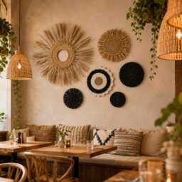 Woven Seagrass Wall Decor Set Of 6 Boho Fringe Circles Black Natural Gallery Art - thumbnail 2