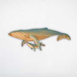 Reclaimed Wood Whale & Calf Sculpture Coastal Wall Art - thumbnail 2