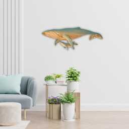 Reclaimed Wood Whale & Calf Sculpture Coastal Wall Art - thumbnail 1