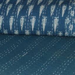 Indian Indigo Blue Patchwork Cotton Kantha Throw Blanket Bedspread Quilt - thumbnail 3