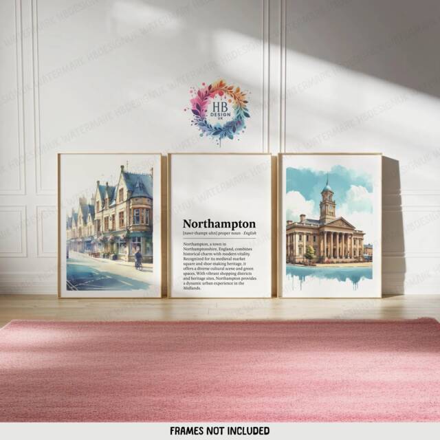 Northampton Poster Prints - Set Of 3 Posters - Watercolour Wall Art Decor Travel Hanging Artwork Gift UK Painting - image 1