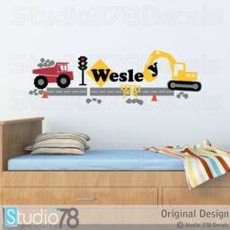 Construction Truck Vinyl Wall Decal - Personalized Nursery Decor - thumbnail 1