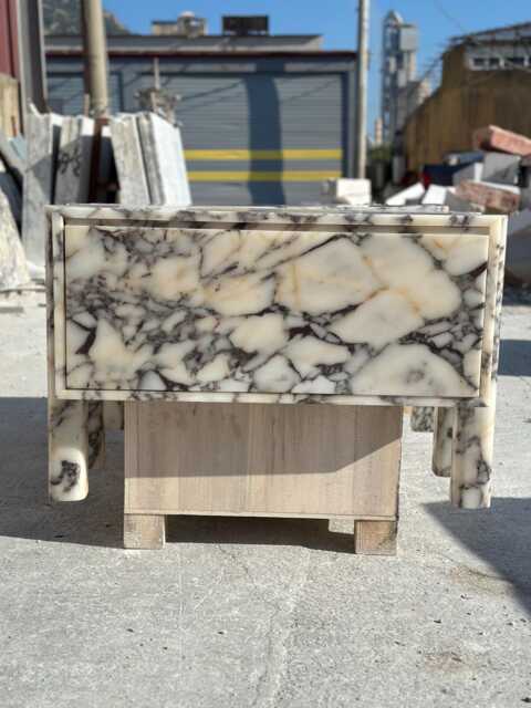 Calacatta Viola Marble Nightstand With Oak Drawer - Luxury Bedside Table - image 1
