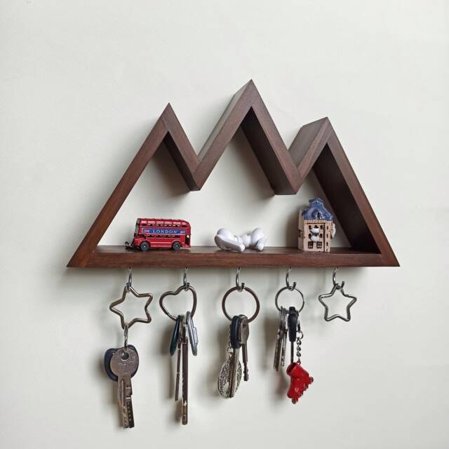 Handmade Wooden Shelf For Keys & Glasses - Mountain Peaks Entryway Decor Original Housewarming Gift - image 1
