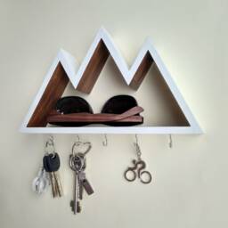 Handmade Wooden Shelf For Keys & Glasses - Mountain Peaks Entryway Decor Original Housewarming Gift - thumbnail 3