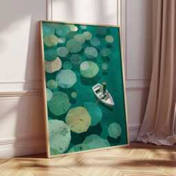 Abstract Lily Pad Boat Art Print, Mid-Century Modern Lake Poster, Green Coastal Minimalist Wall Decor - thumbnail 2