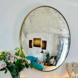 Large Convex Mirror - Handmade Antiqued Glass Wall Brushed Gold Stainless Steel Frame Oversized Round - thumbnail 4