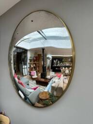 120cm Large Convex Mirror - Handmade Antiqued Glass Wall Brushed Gold Stainless Steel Frame Oversized Round - thumbnail 2