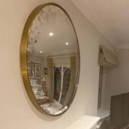 120cm Large Convex Mirror - Handmade Antiqued Glass Wall Brushed Gold Stainless Steel Frame Oversized Round - thumbnail 3